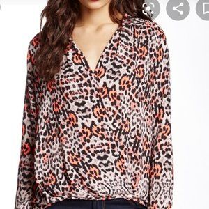 Yoana Baraschi medium animal print long sleev blouse faux wrap style euc